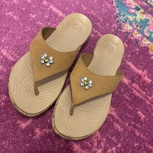 CROCS Tan Sandals with Rhinestone Embellishments